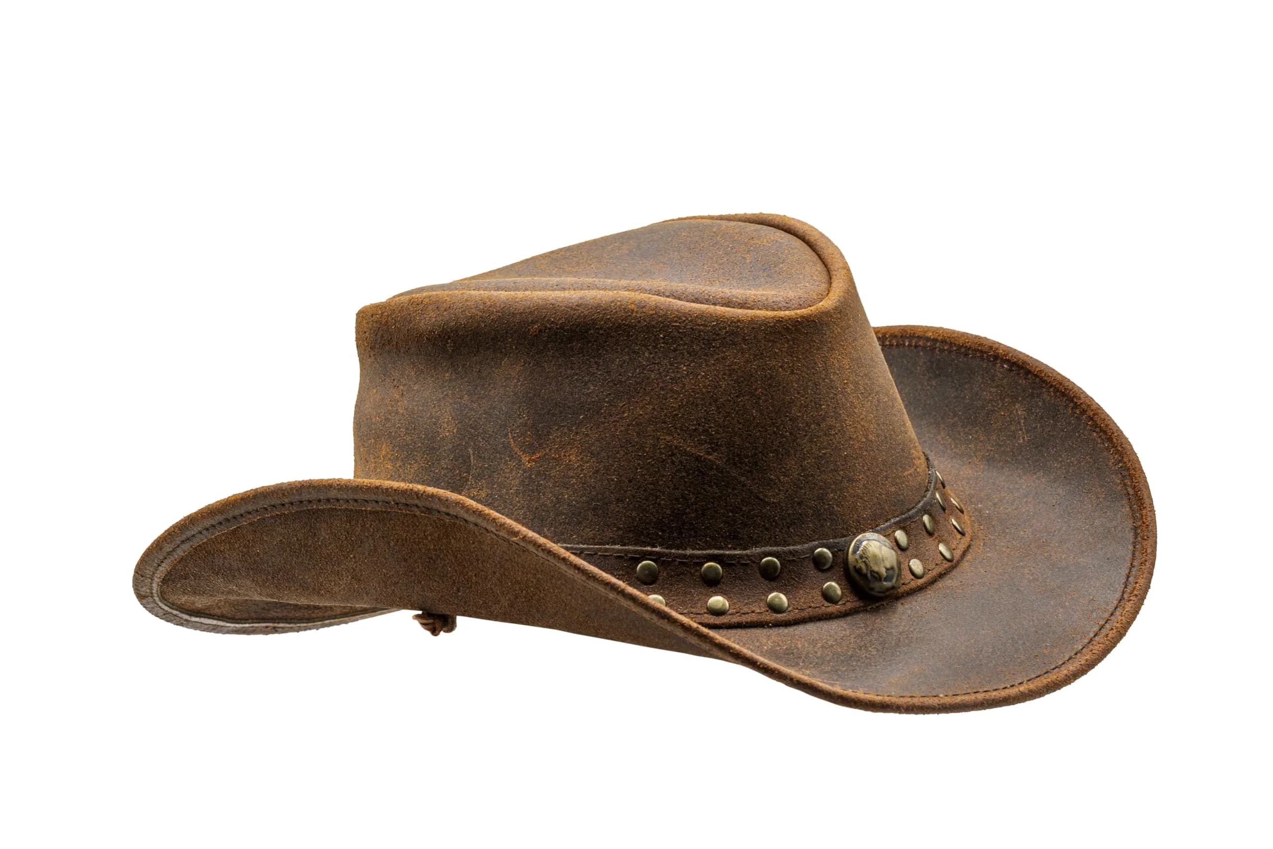 HADZAM Leather Cowboy Hat - Dark Brown, Large | Vintage Western Outback Style — Redish Brown / Medium