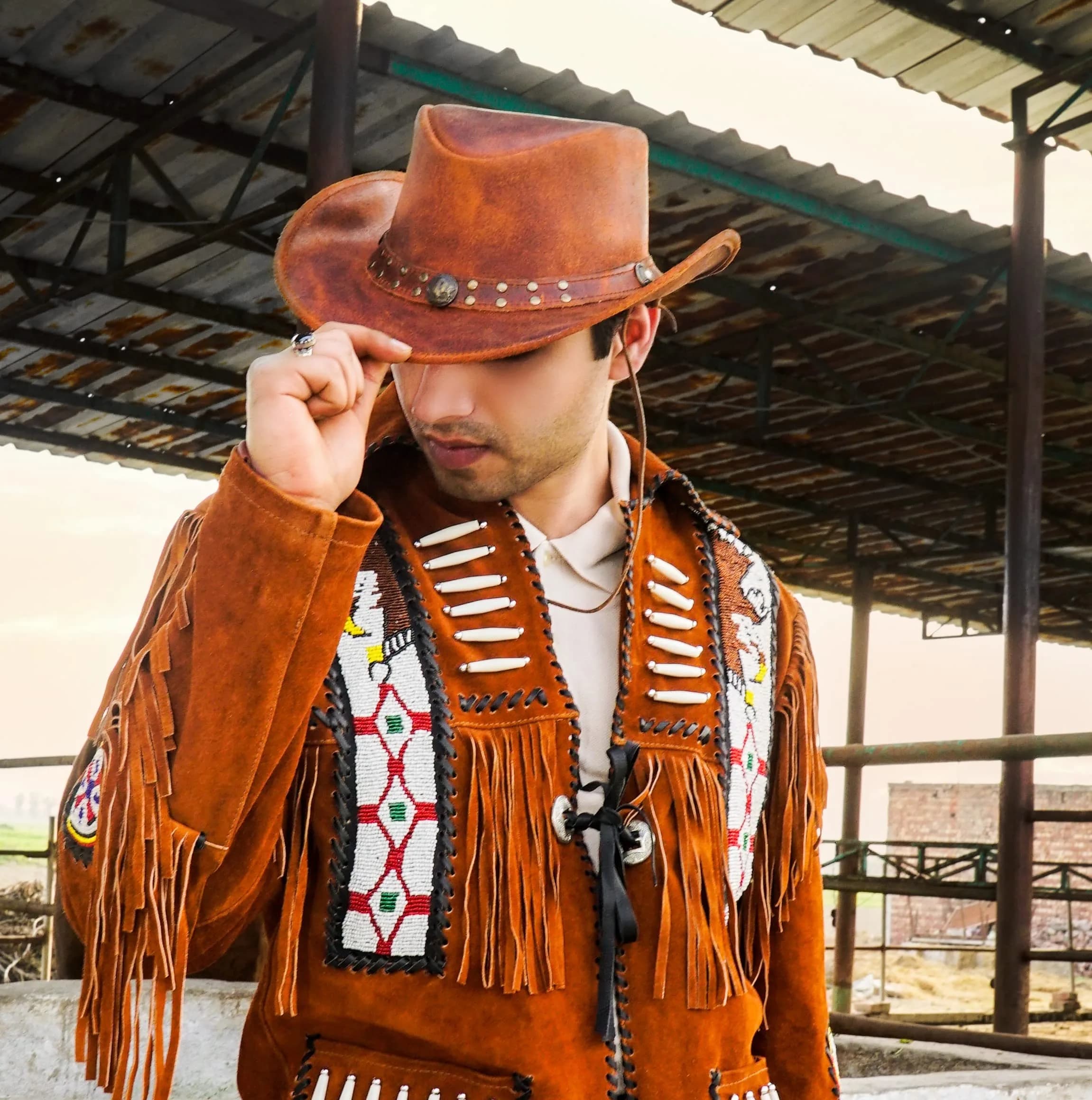 HADZAM Reddish Brown X-Large Leather Cowboy Hat - Vintage Western Outback Style thumbnail 4