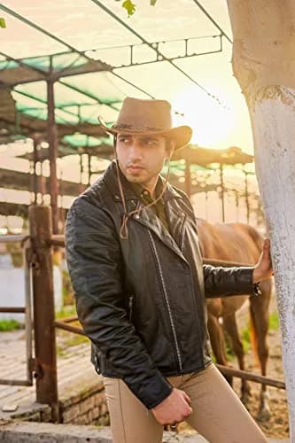 HADZAM Leather Cowboy Hat Shapeable into Outback Hat | Australian Style Wide Brim (Medium, Brown) thumbnail 5