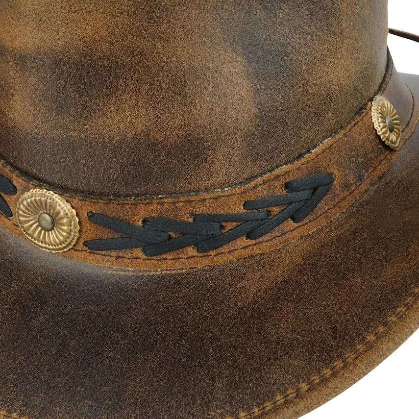 HADZAM Leather Cowboy Hat Shapeable into Outback Hat, Brown, Large 57cm (22.4in) thumbnail 7