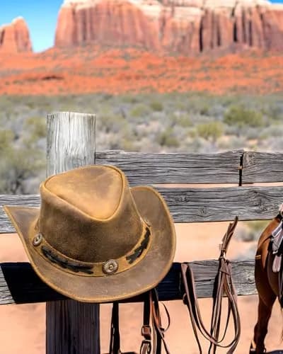 HADZAM Leather Cowboy Hat Shapeable into Outback Hat, Brown, Large 57cm (22.4in) thumbnail 4