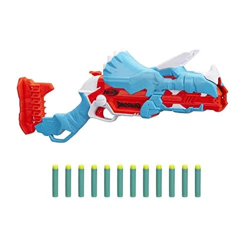 Nerf DinoSquad Tricera-Blast Dart Blaster | Dinosaur Kids Toy for 8+ | Foam Blaster with 12 Darts thumbnail 1
