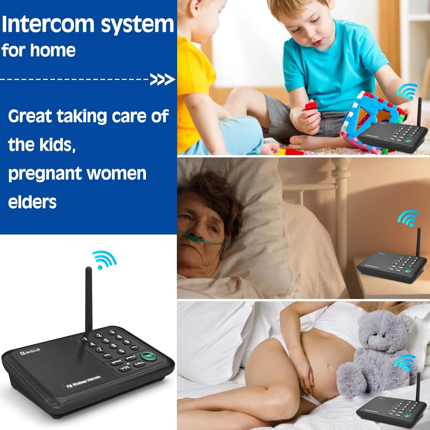 QNIGLO 2-Way Wireless Intercom System | Long Range, 10 Channels, VOX Hands-Free - view 3