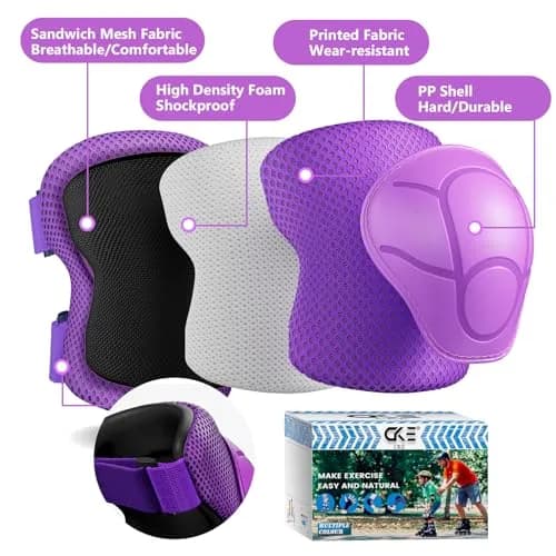 CKE Toddler Knee Pads and Elbow Pads with Wrist Guards for Kids, Purple | 3-Piece Protective Gear Set for Skating & Cycling thumbnail 2