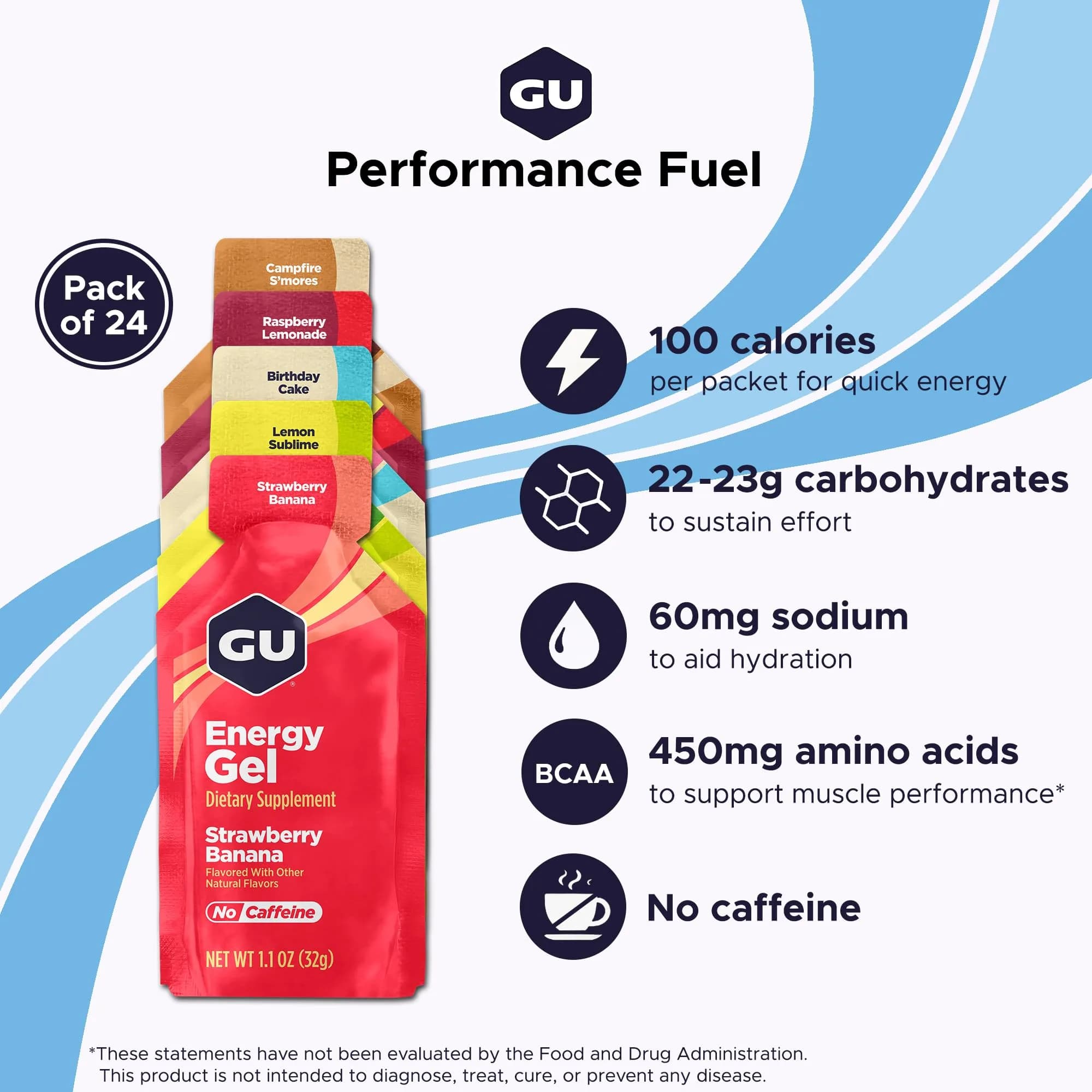 GU Energy Original Energy Gels Caffeine-Free Variety Pack 24 Count | Dual Source Energy for Athletes - view 2