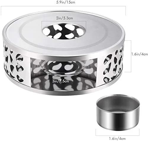 Teabloom Silhouette Tea Warmer - Brushed Stainless Steel Teapot Warmer with Tealight Holder and Candle | Elegant, Durable, Fits Most Teapots thumbnail 3