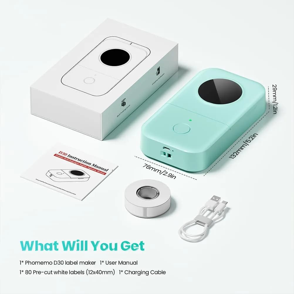 Phomemo D30 Bluetooth Label Maker Machine, Portable Mini Sticker Printer for Home, Kitchen, School, Office - Vibrant Green with 1 Roll Tape - view 9