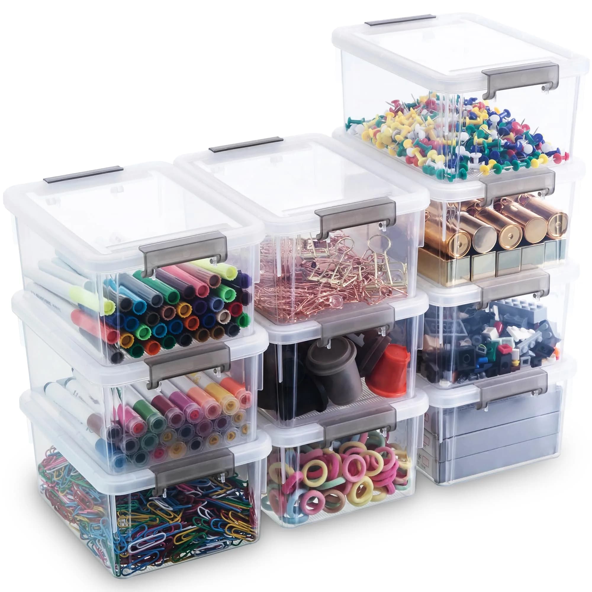 Citylife 10Packs 1.3Qt Small Storage Bins with Lids | Stackable, Clear, Polypropylene