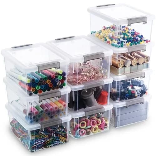 Citylife 10Packs 1.3Qt Small Storage Bins with Lids | Stackable, Clear, Polypropylene thumbnail 1