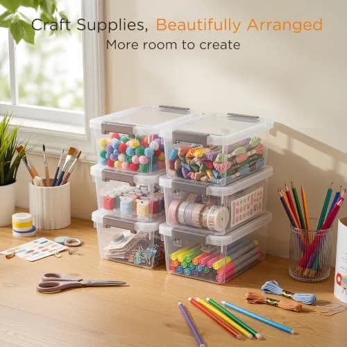 Citylife 10Packs 1.3Qt Small Storage Bins with Lids | Stackable, Clear, Polypropylene thumbnail 5
