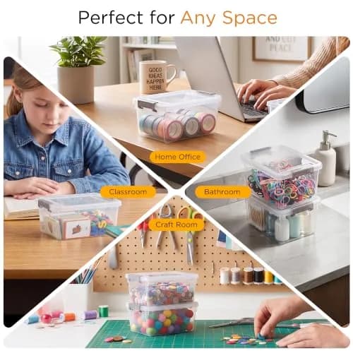 Citylife 10Packs 1.3Qt Small Storage Bins with Lids | Stackable, Clear, Polypropylene thumbnail 6