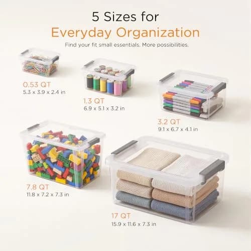 Citylife 10Packs 1.3Qt Small Storage Bins with Lids | Stackable, Clear, Polypropylene thumbnail 7