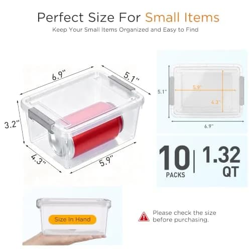 Citylife 10Packs 1.3Qt Small Storage Bins with Lids | Stackable, Clear, Polypropylene thumbnail 2
