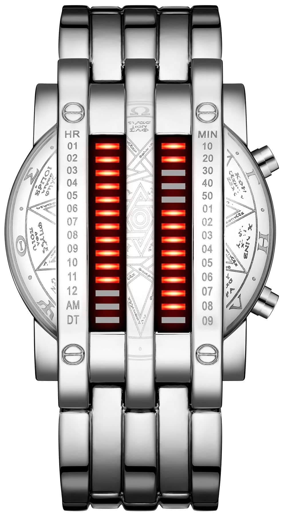 MASTOP Binary Matrix Blue LED Digital Watch Men's Classic Fashion Silver Red Plated Wrist Watch 43mm - view 2
