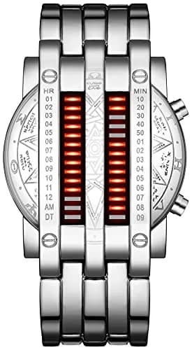 MASTOP Binary Matrix Blue LED Digital Watch for Men | 40mm Case, Stainless Steel thumbnail 2
