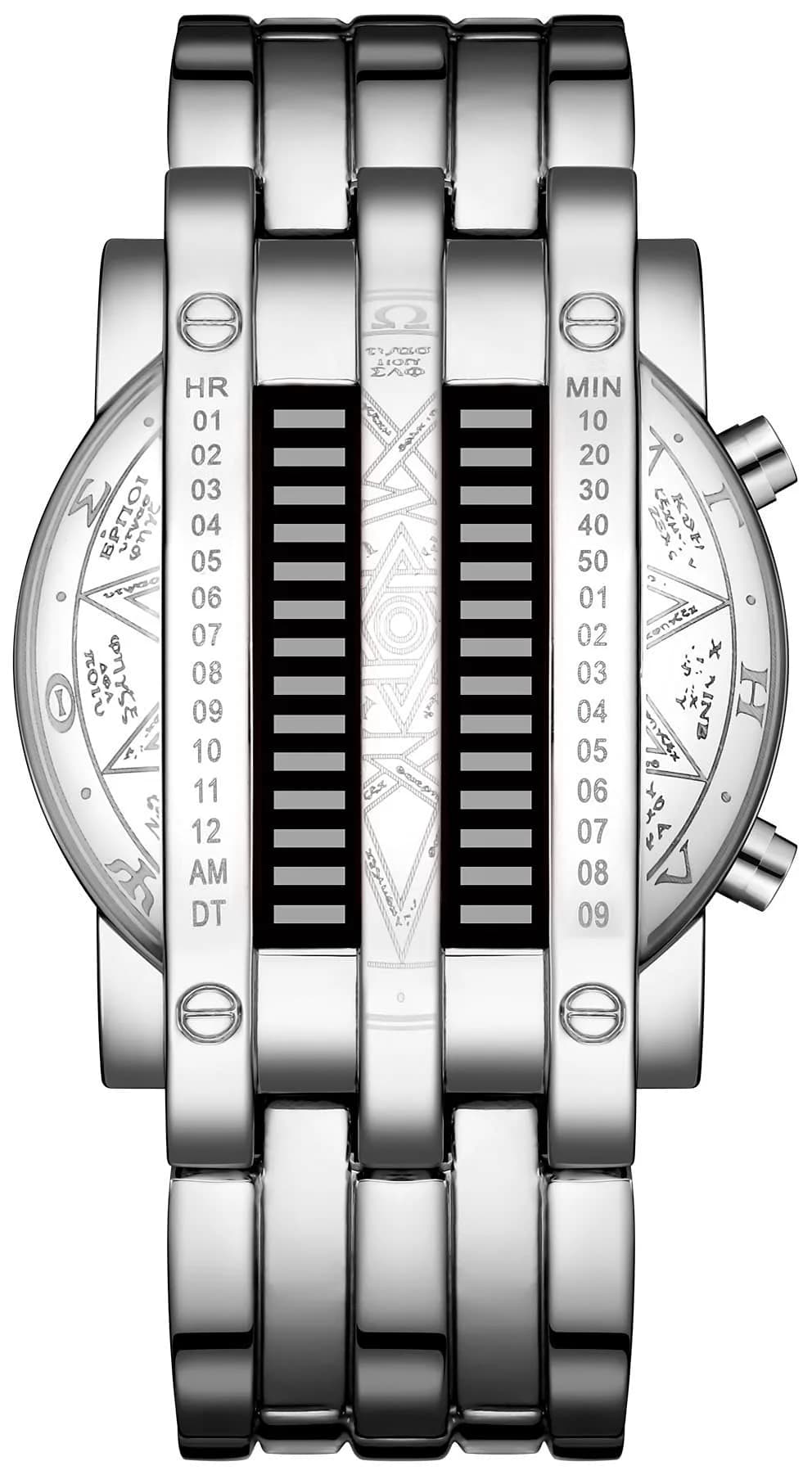 MASTOP Binary Matrix Blue LED Digital Watch Men's Classic Fashion Silver Red Plated Wrist Watch 43mm - view 3