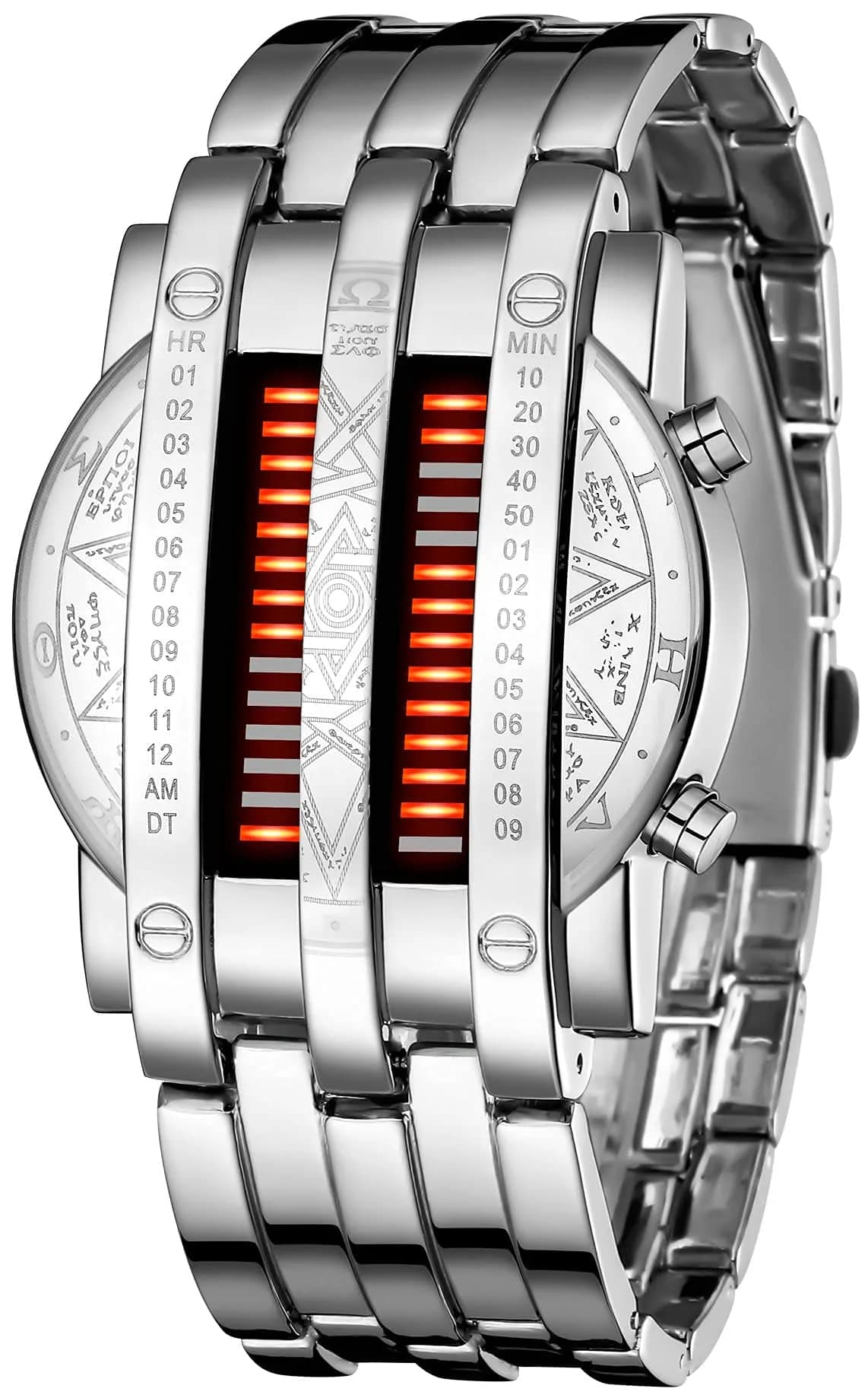 MASTOP Binary Matrix Blue LED Digital Watch Men's Classic Fashion Black Plated Wrist Watch 43mm (Black Red) — Silver Red