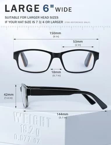 HEEYYOK Oversized Reading Glasses Men 3.00 Diopters 4-Pack | Large Square XXL Readers with Spring Hinge thumbnail 5