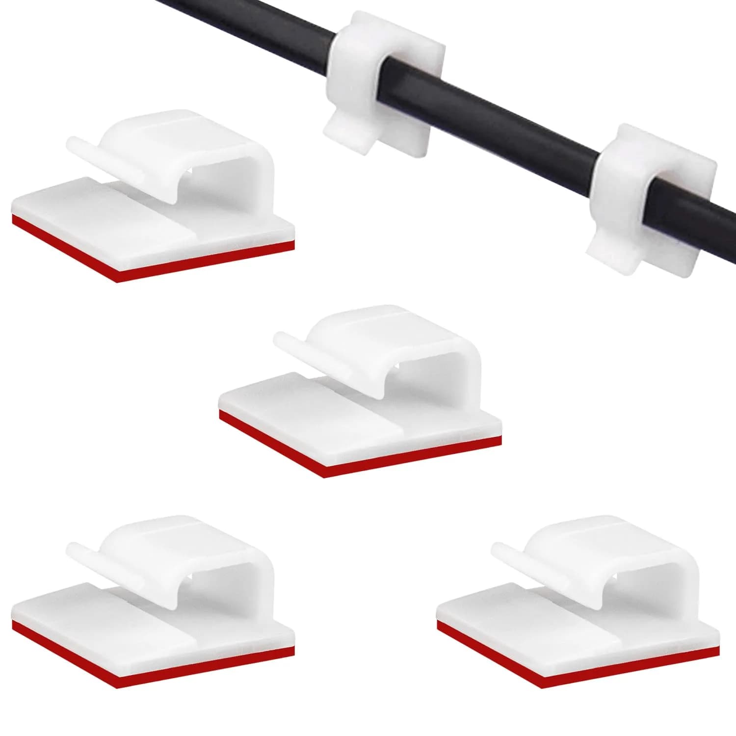 SOULWIT 50 Pcs Self Adhesive Cable Management Clips, White | Organize TV PC Laptop Ethernet Cables — White