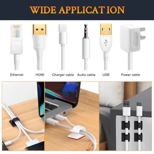 SOULWIT 50 Pcs Self Adhesive Cable Management Clips, White | Organize TV PC Laptop Ethernet Cables thumbnail 5