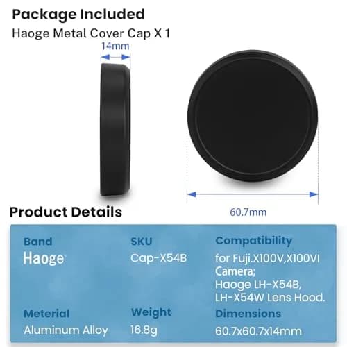 Haoge Metal Lens Cap for Fujifilm X100V | Aluminum, Black, 54mm | Compatible with Haoge LH-X54B Lens Hood thumbnail 6