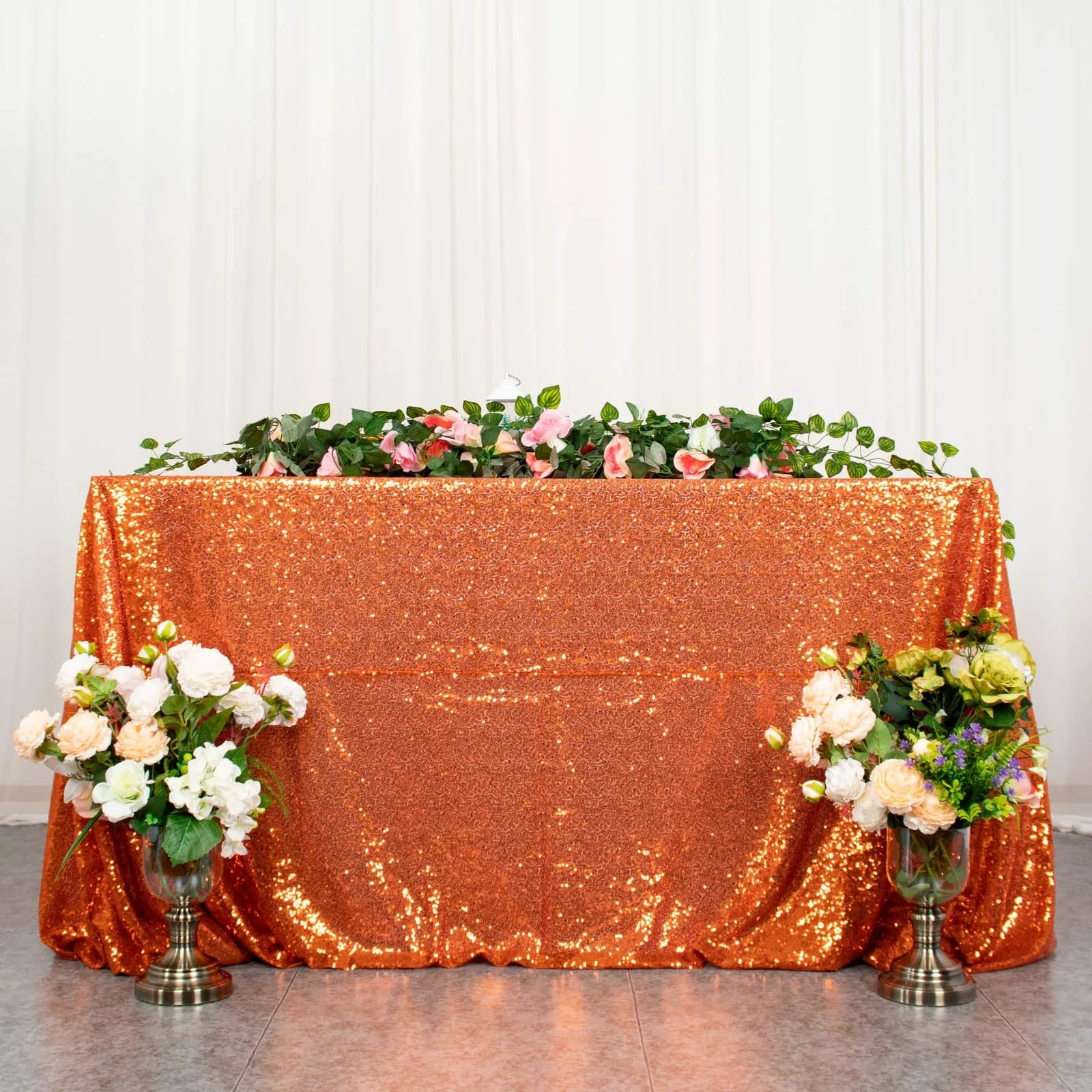 ShinyBeauty 48x72Inch Sequin Tablecloth Rectangle-Orange Glitter Wedding Party Decor — Orange