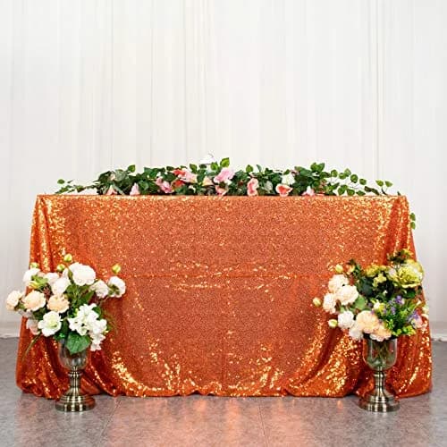 ShinyBeauty 48x72Inch Sequin Tablecloth Rectangle-Orange Glitter Wedding Party Decor thumbnail 1