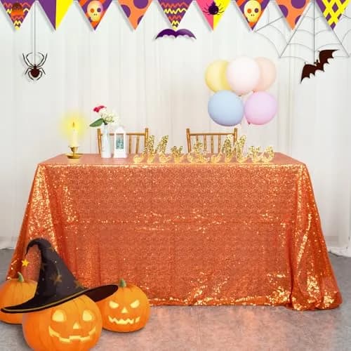 ShinyBeauty 48x72Inch Sequin Tablecloth Rectangle-Orange Glitter Wedding Party Decor thumbnail 3