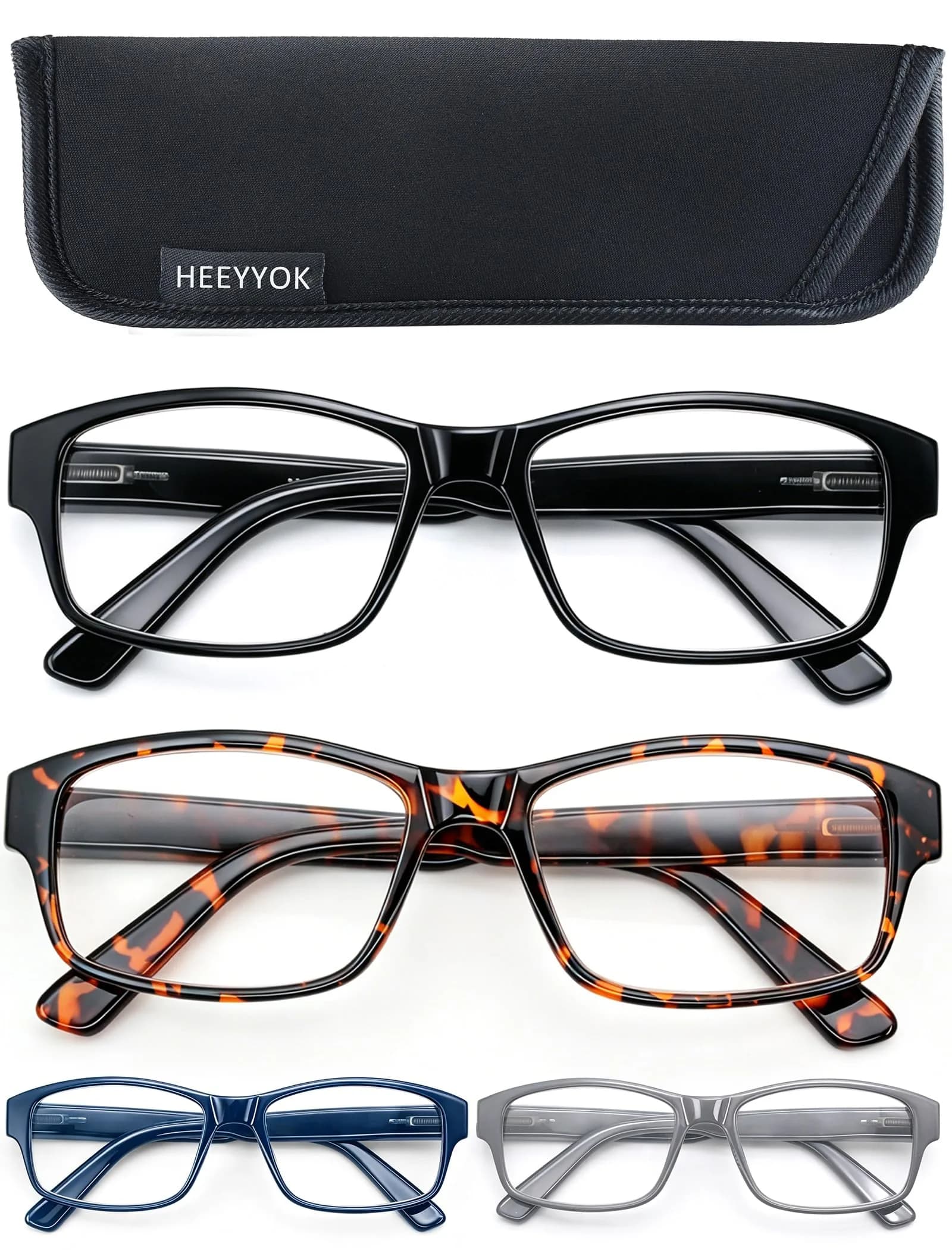 HEEYYOK 2.5 Reading Glasses Men Large Readers XXL Wide Oversized Frame Cheaters 4-Pack | Classic Rectangular Plastic — Mix Color