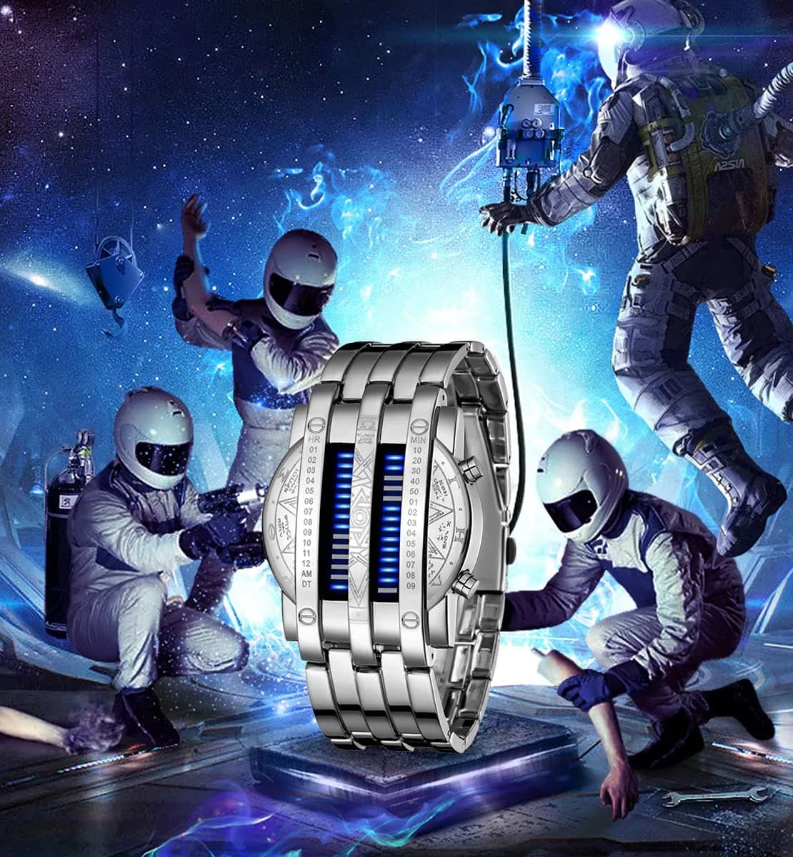 MASTOP Binary Matrix Blue LED Digital Watch for Men | 40mm Case, 30m Water Resistant - view 6