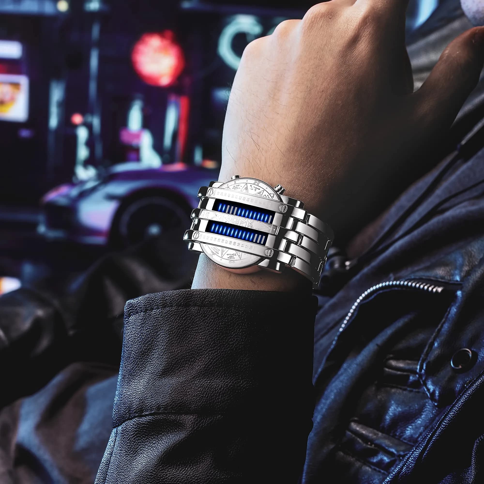MASTOP Binary Matrix Blue LED Digital Watch for Men | 40mm Case, 30m Water Resistant - view 4