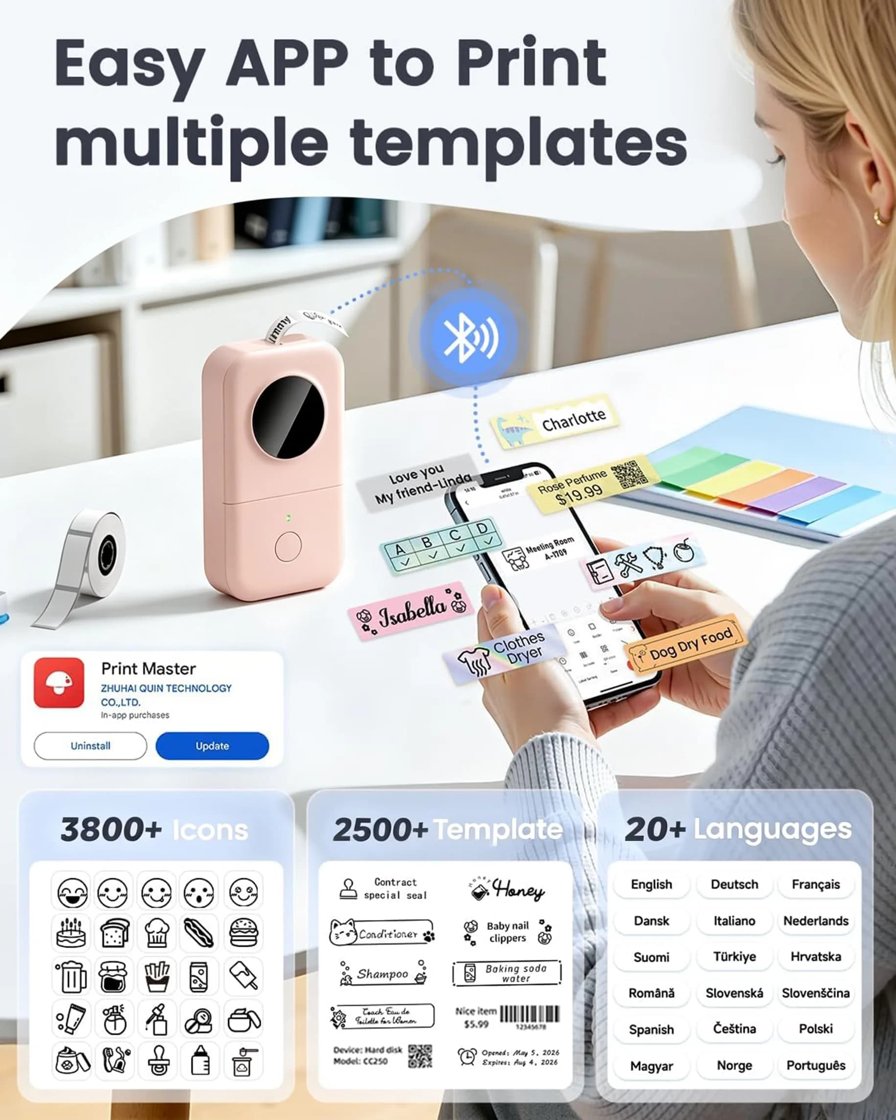 Phomemo D30 Bluetooth Label Maker - Pink | High Resolution USB-C Printer - view 6