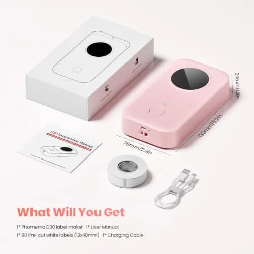 Phomemo D30 Portable Label Maker Pink | Bluetooth Mini Printer for Home School Office thumbnail 7
