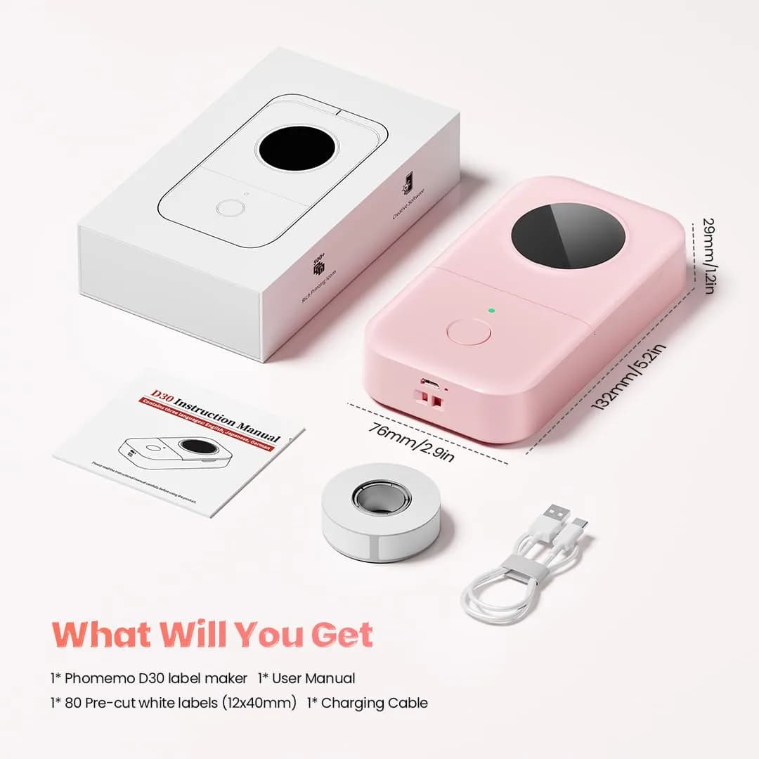 Phomemo D30 Bluetooth Label Maker - Pink | High Resolution USB-C Printer - view 7