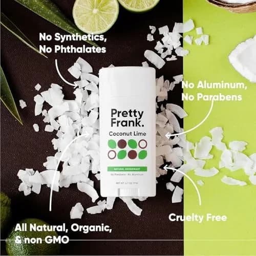 PRETTY FRANK Natural Aluminum-Free Deodorant Stick, Coconut Lime | All-Day Odor Control & Nourishment thumbnail 2