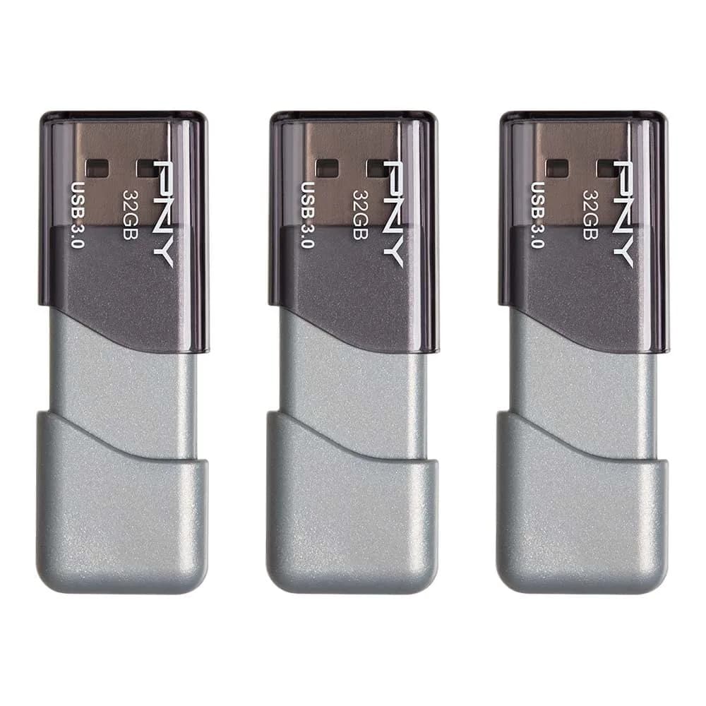 PNY 32GB Turbo Attache 3 USB 3.0 Flash Drive | Fast Data Transfer & Portable Storage — Silver
