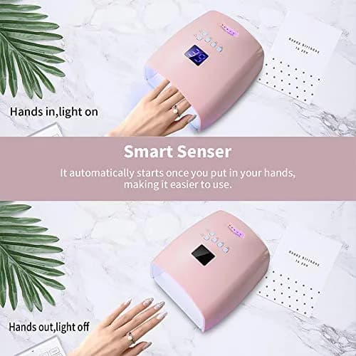 Ayshone 48W Rechargeable UV LED Nail Lamp Pink | Cordless Gel Nail Art Lights for Home & Salon thumbnail 5
