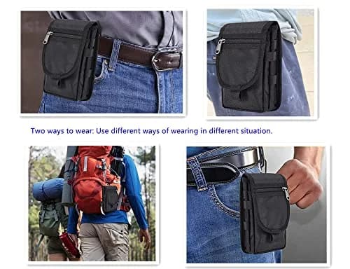 Senvitate Dual Cell Phone Pouch Holster for Men Belt | Black Oxford Nylon, 2-Pack thumbnail 5