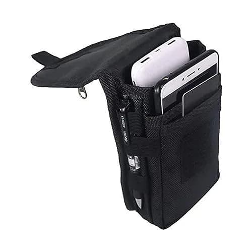 Senvitate Dual Cell Phone Pouch Holster for Men Belt | Black Oxford Nylon, 2-Pack thumbnail 1