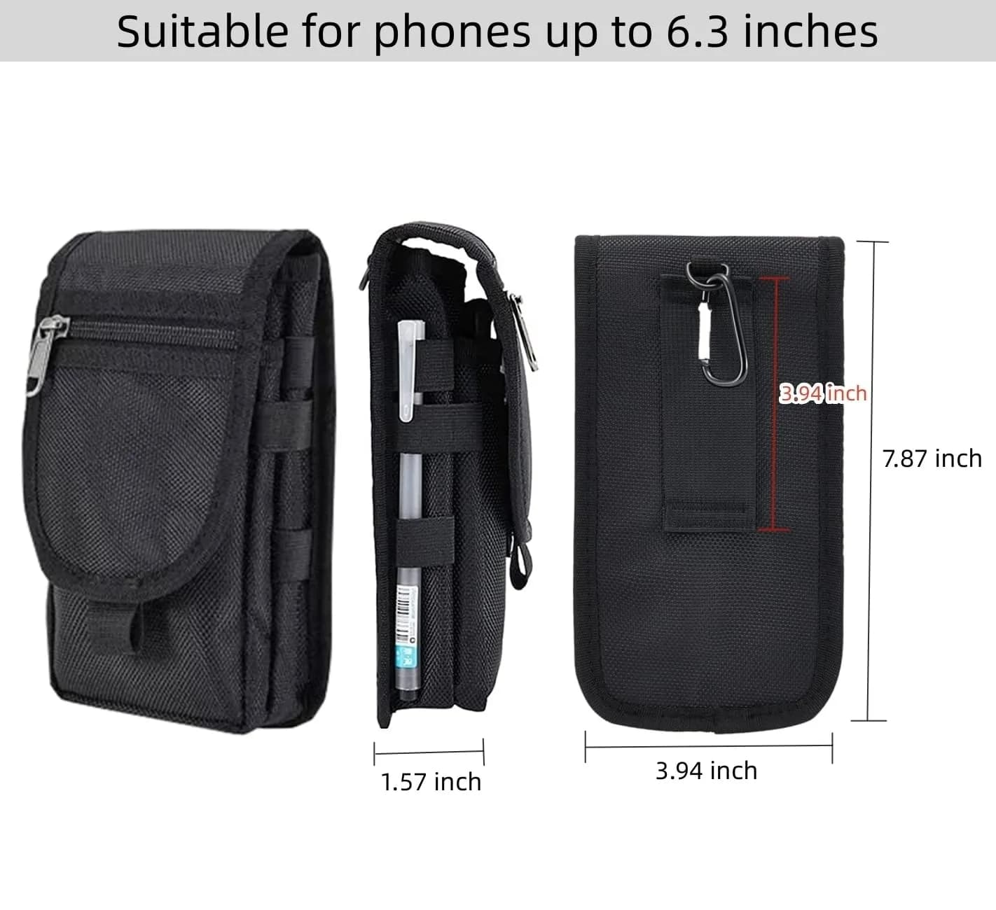 Senvitate Dual Cell Phone Pouch Holster for Men Belt | Black Oxford Nylon, 2-Pack - view 2