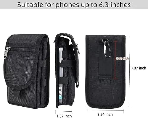 Senvitate Dual Cell Phone Pouch Holster for Men Belt | Black Oxford Nylon, 2-Pack thumbnail 2