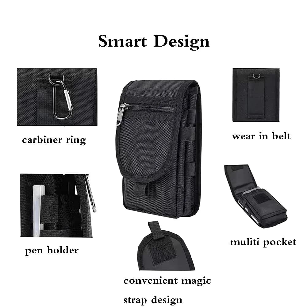 Senvitate Dual Cell Phone Pouch Holster for Men Belt | Black Oxford Nylon, 2-Pack - view 3