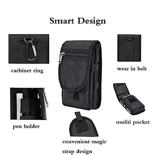 Senvitate Dual Cell Phone Pouch Holster for Men Belt | Black Oxford Nylon, 2-Pack thumbnail 3