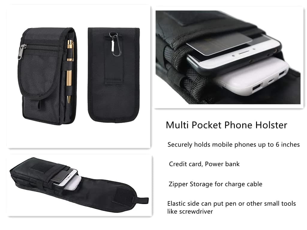 Senvitate Dual Cell Phone Pouch Holster for Men Belt | Black Oxford Nylon, 2-Pack - view 4