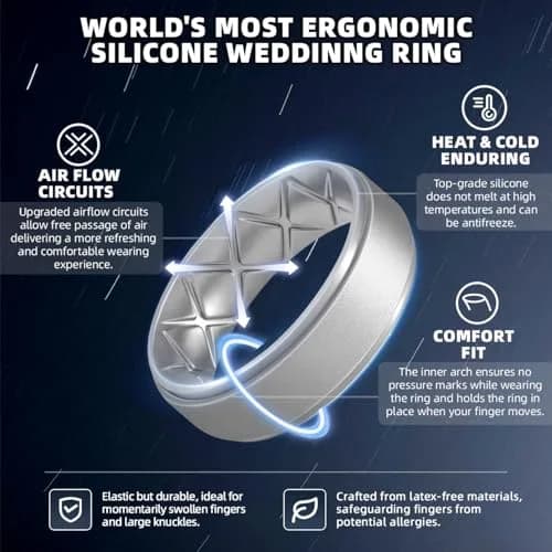 Egnaro Men's Silicone Wedding Rings Multipack | 8.5mm Wide, 2mm Thick, Set of 7 thumbnail 2