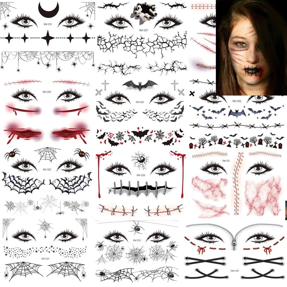 Adonisaon Temporary Tattoos Day of the Dead 12 Sheets | Halloween Face & Body Decals Waterproof — Pattern-1