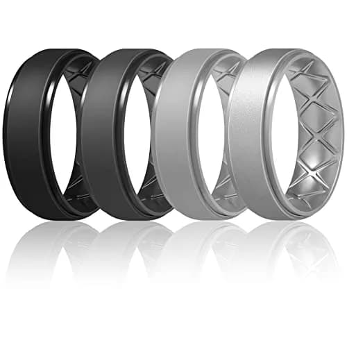 Egnaro Men's Silicone Wedding Rings 7-Pack (8.5mm Wide) | Breathable Bands for Active Lifestyles & Work thumbnail 1