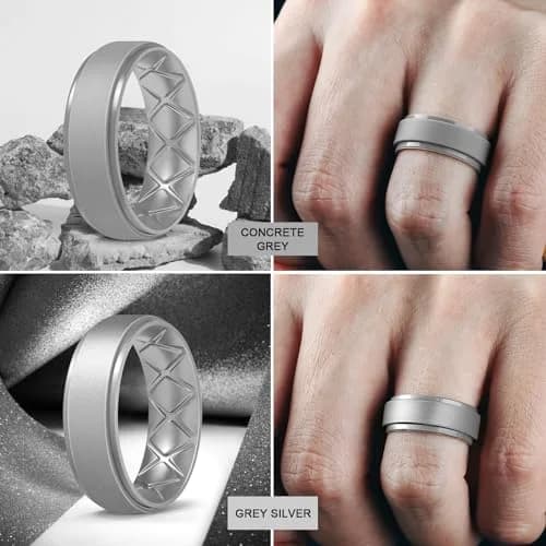 Egnaro Men's Silicone Wedding Rings 7-Pack (8.5mm Wide) | Breathable Bands for Active Lifestyles & Work thumbnail 4
