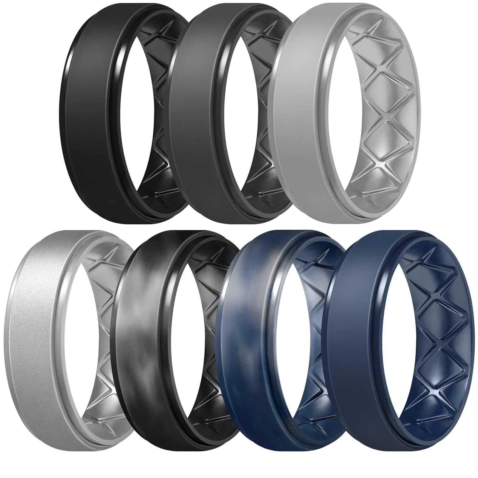 Egnaro Men's Silicone Wedding Rings Multipack | 8.5mm Wide, 2mm Thick, Set of 7