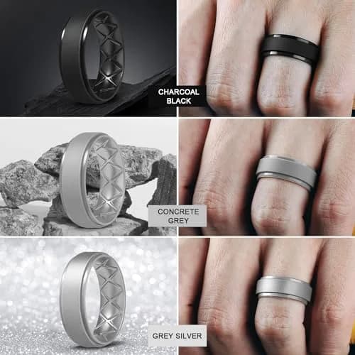 Egnaro Men's Silicone Wedding Rings Multipack | 8.5mm Wide, 2mm Thick, Set of 7 thumbnail 4